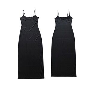 Victoria's Secret Black FeatherSoft Maxi Slip Dress L Black Lounge Stretchy Luxe